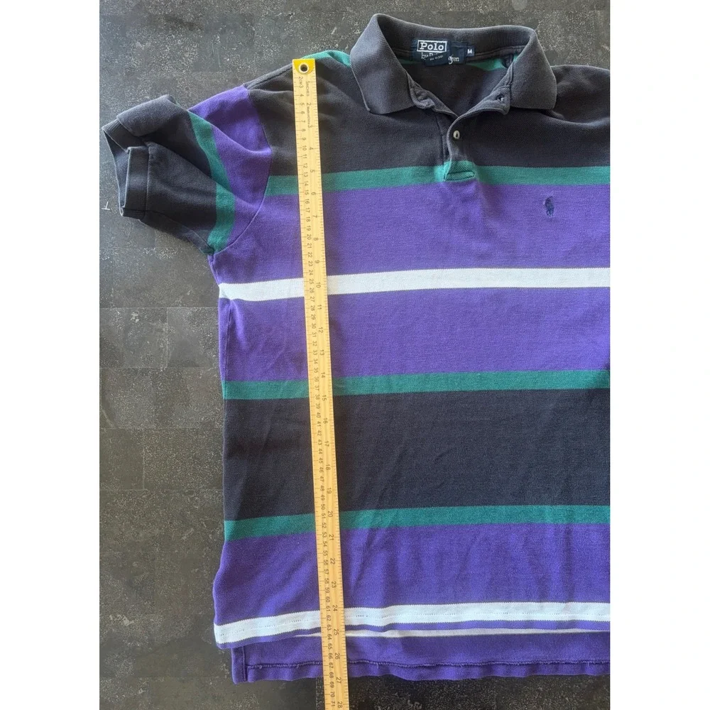Vintage Polo Ralph Lauren Striped Polo Shirt Mens XL Purple White Cotton‎ Pique